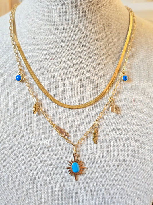 Collier double turquoise