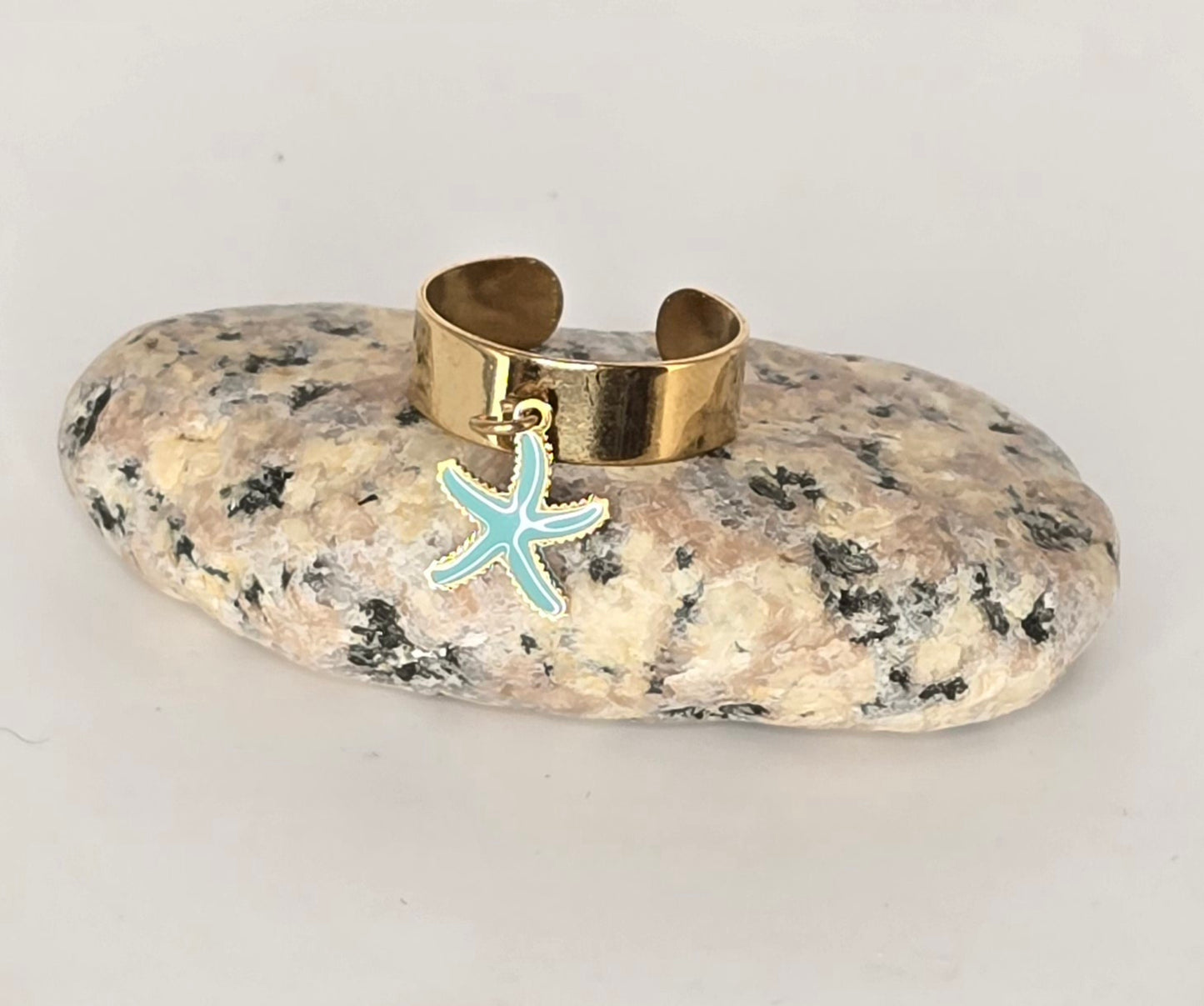 Bague Dorée étoile de mer turquoise-acier inoxydable ajustable style bord de mer - vue 4 - Créa Gégé