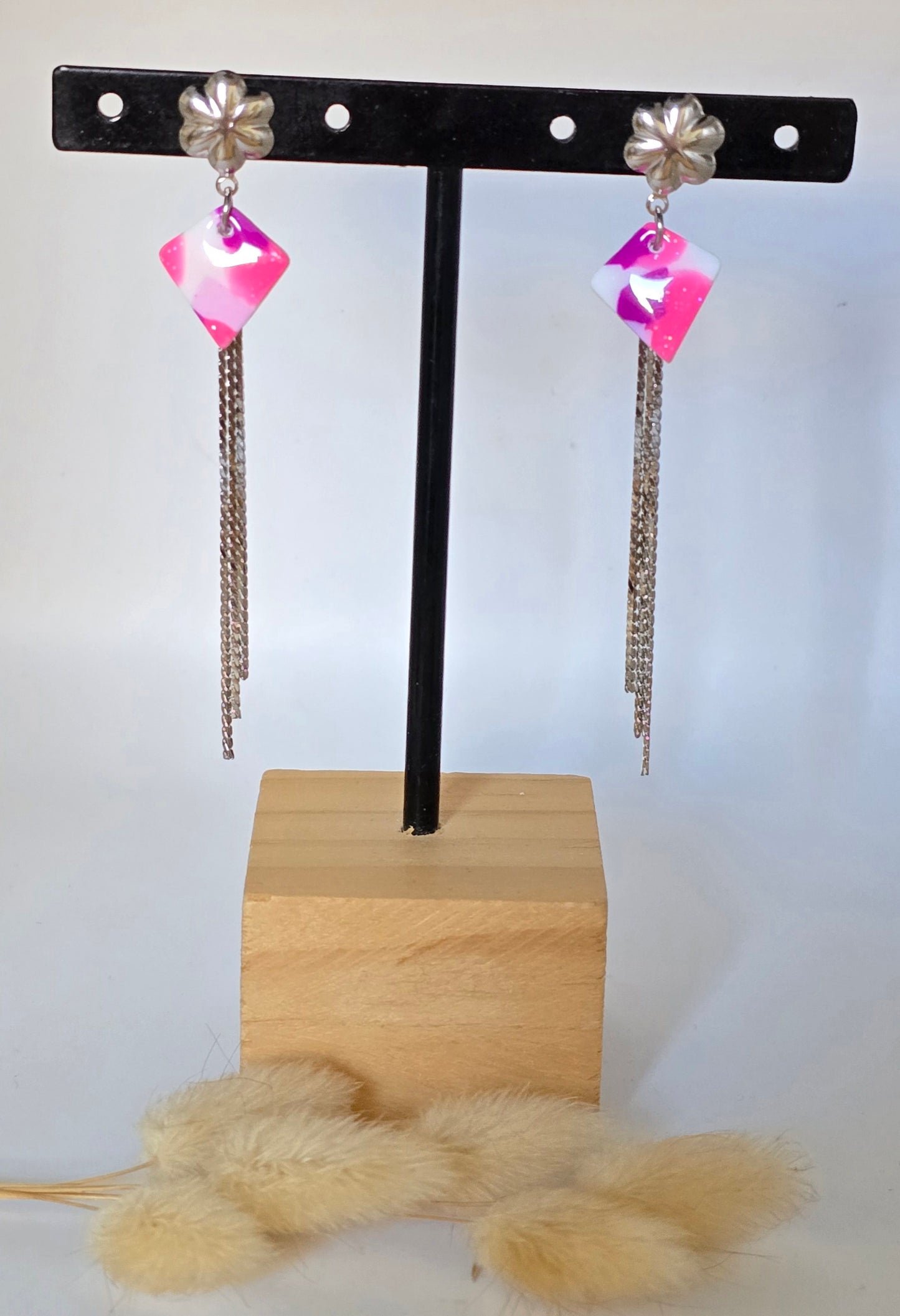 Boucles d’oreilles marbré de rose et blanc - vue 6 - Créa Gégé