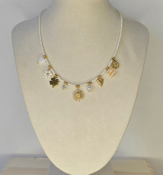 Collier charms ajustable en perle - acier inoxydable