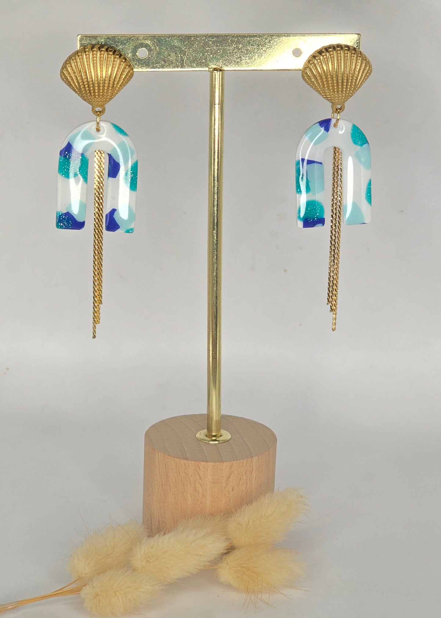 Boucles d’oreilles moderne aux couleurs de l’océan - vue 2 - Créa Gégé