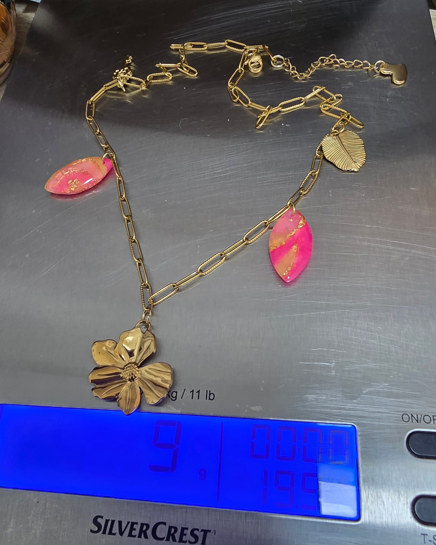 Collier fleur doré Gouttes rose transparent - vue 3 - Créa Gégé