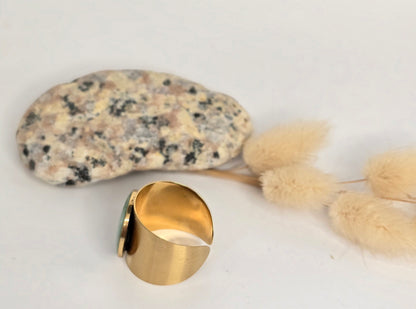 Bague ajustable résine verte fait main