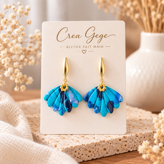 Boucles d’oreilles fleurs bleues marbrées – Crea Gege