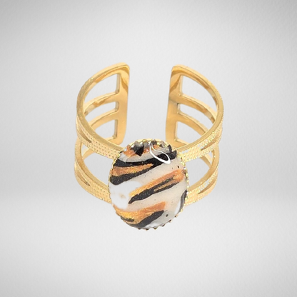 Bague ajustable dorée léopard