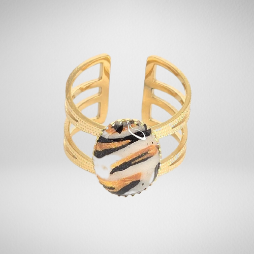 Bague ajustable dorée léopard