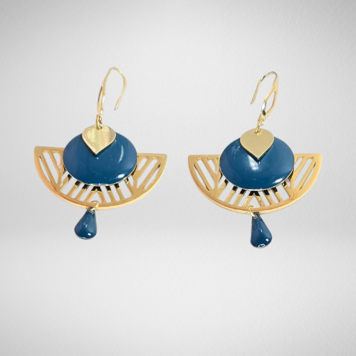 Boucles d'oreilles goutte d'eau acier inoxydable doré bleu
