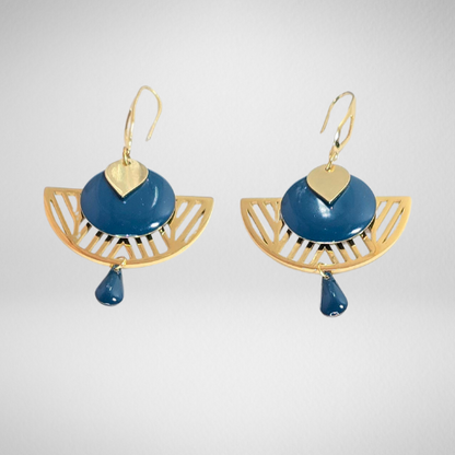 Boucles d'oreilles goutte d'eau acier inoxydable doré bleu
