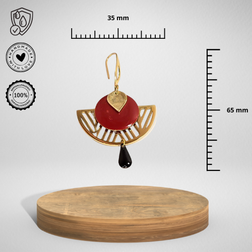 Boucles d'oreilles goutte d'eau acier inoxydable dorée rouge 
taille