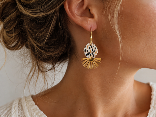 "Wild Sun" Leopard and Gold Fan Earrings
