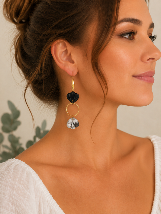 "Duo Décalé" Asymmetric Floral Petal Earrings