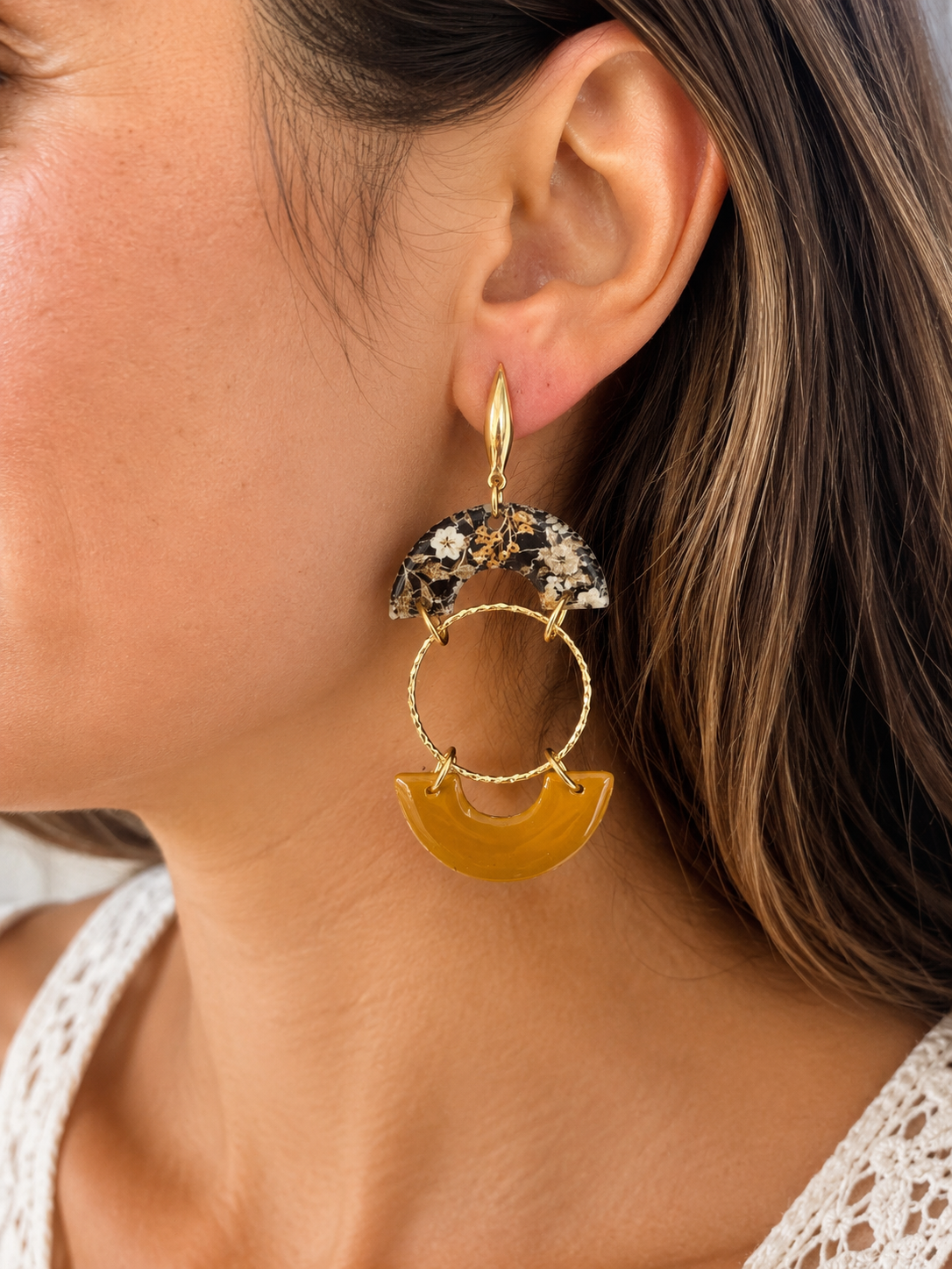 Boucles d'oreilles asymétriques triple étage "Éclipse Bohème"