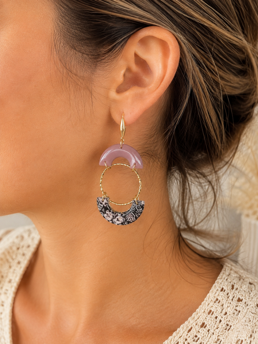 Triple-tier asymmetrical earrings "Bohemian Eclipse"