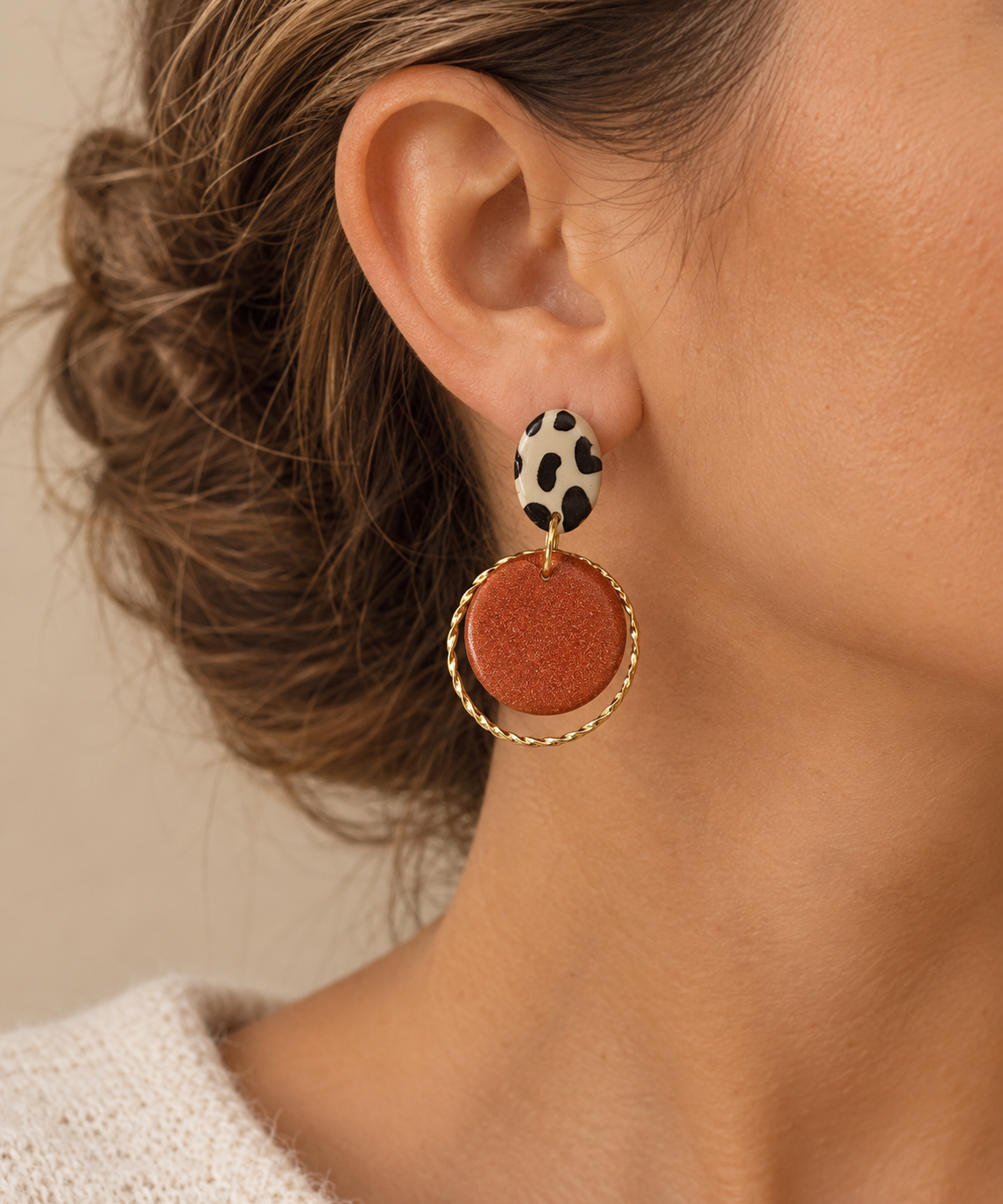 Boucles d’oreilles léopard et terracotta métallisé – Créa Gégé