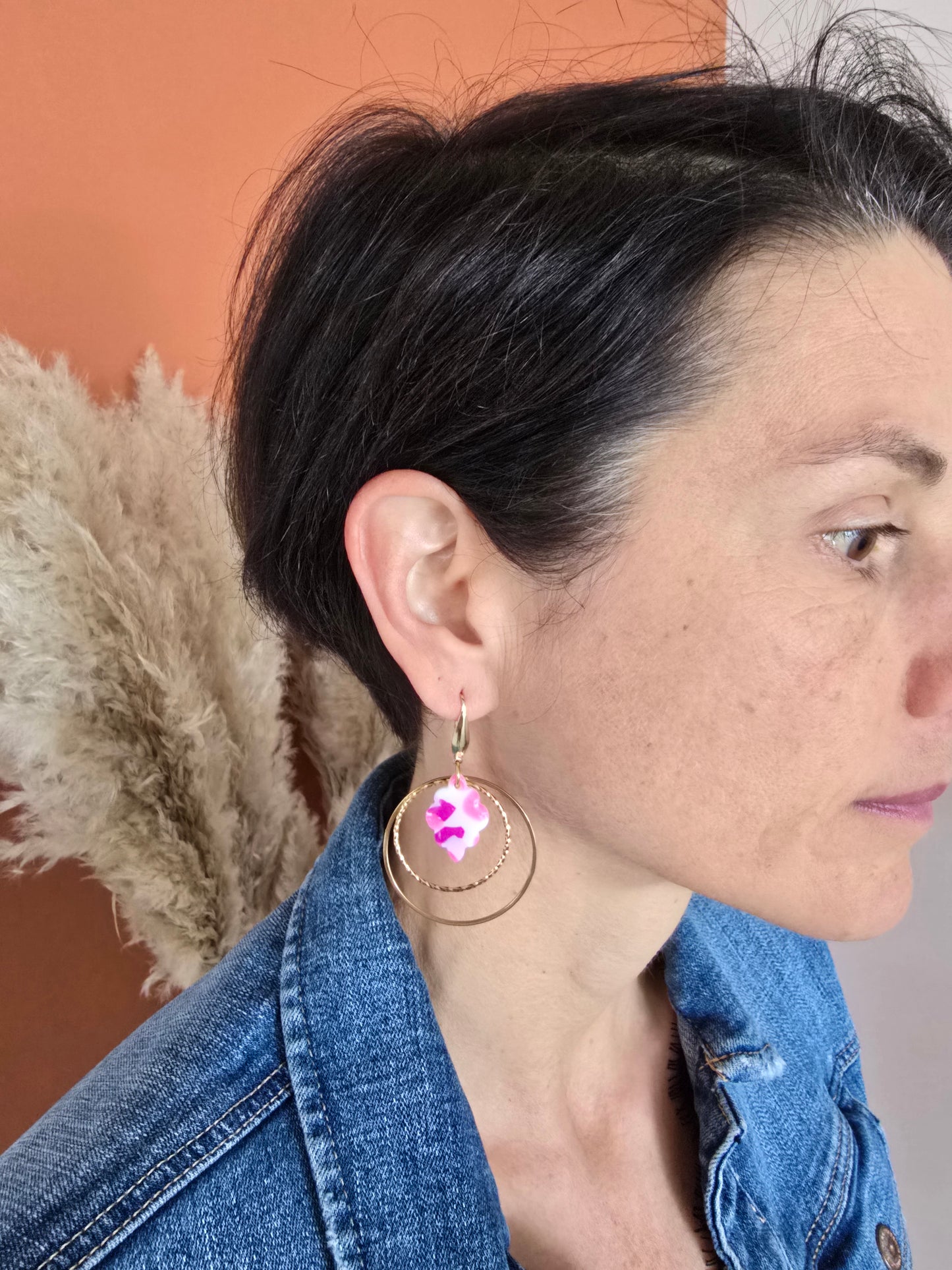 Boucles d’oreilles marbré rose et blanc acier inoxydable - Créa Gégé