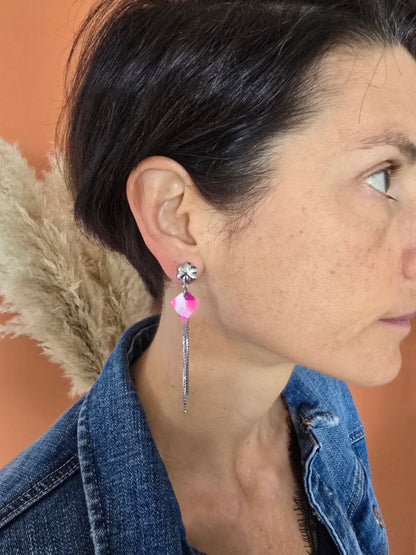 Boucles d’oreilles marbré de rose et blanc - vue 4 - Créa Gégé