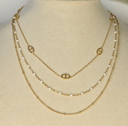Collier triple acier inoxydable maille marine