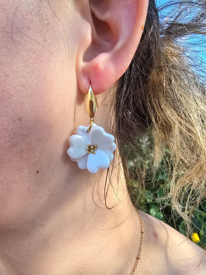 Parure fleurs nacré blanc - Acier inoxydable