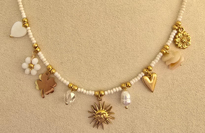 Collier charms ajustable en perle - acier inoxydable