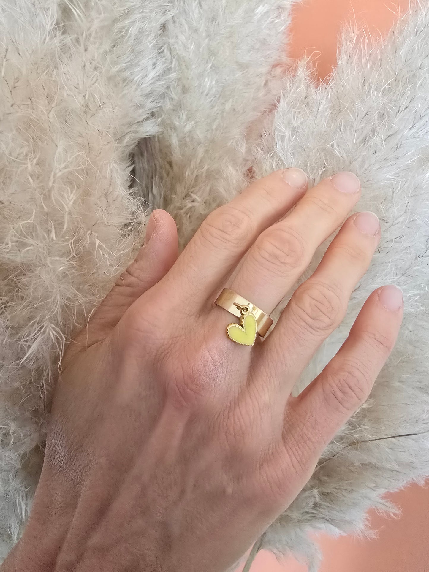 Bague cœur jaune, ajustable en acier inoxydable - Créa Gégé