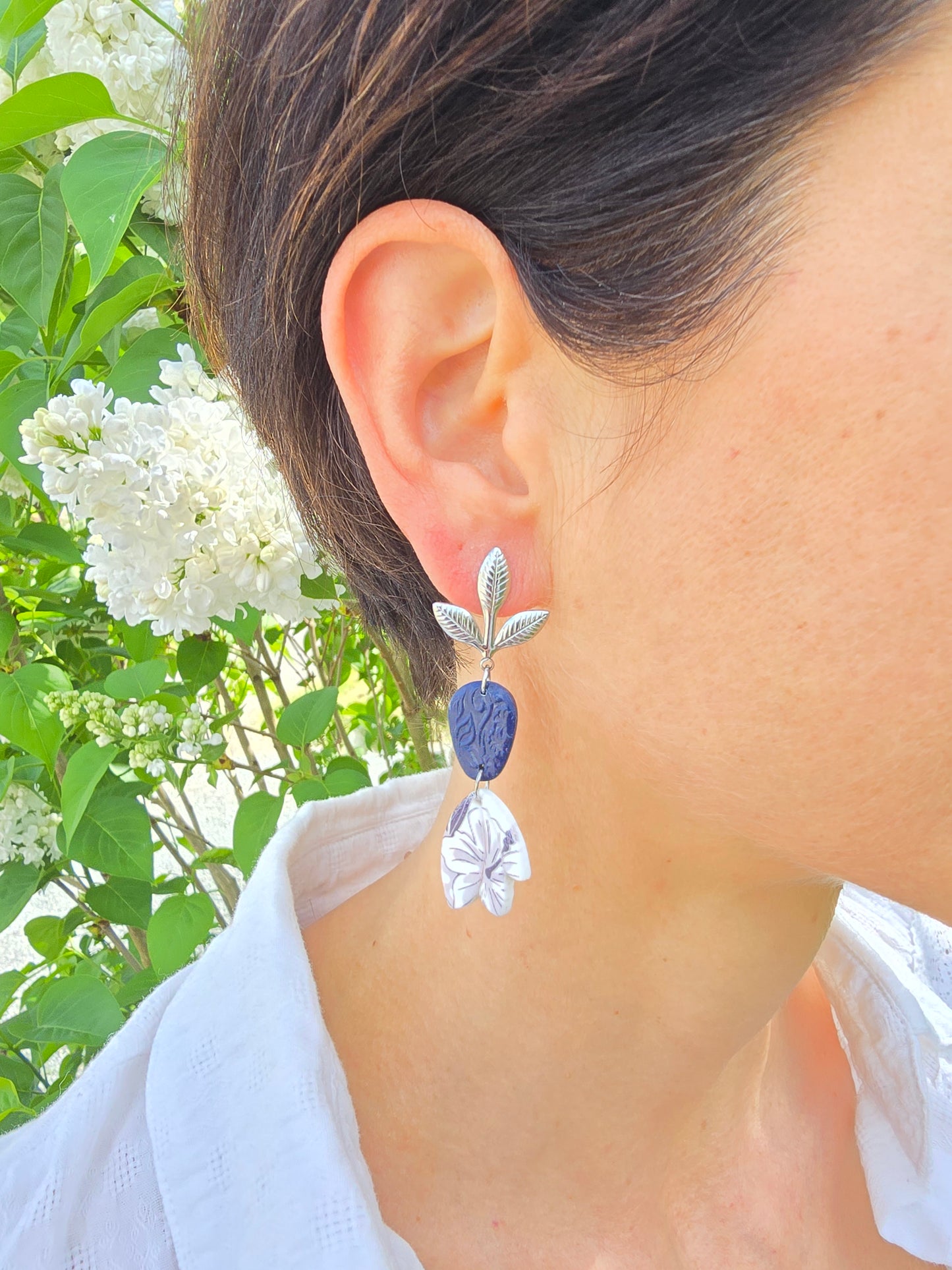 Boucles d’oreilles tropical bleu marine - Acier inoxydable