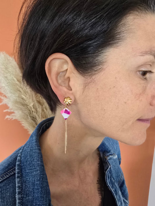 Boucles d’oreilles marbré de rose et blanc - Créa Gégé