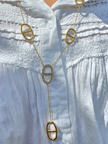 Collier y grosse maille marine strass - Acier inoxydable