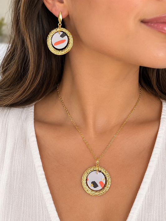 Parure Éclat Corail - Collier & Boucles d'Oreilles Acier Inoxydable