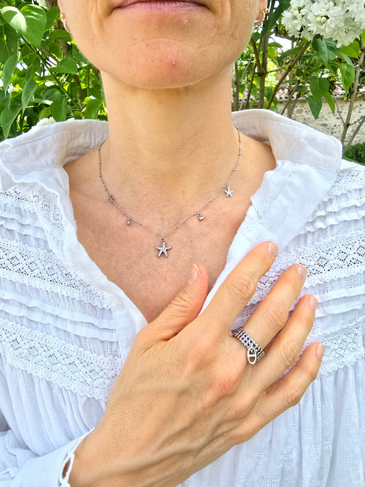 Collier pendentif Etoile strass - Acier inoxydable doré