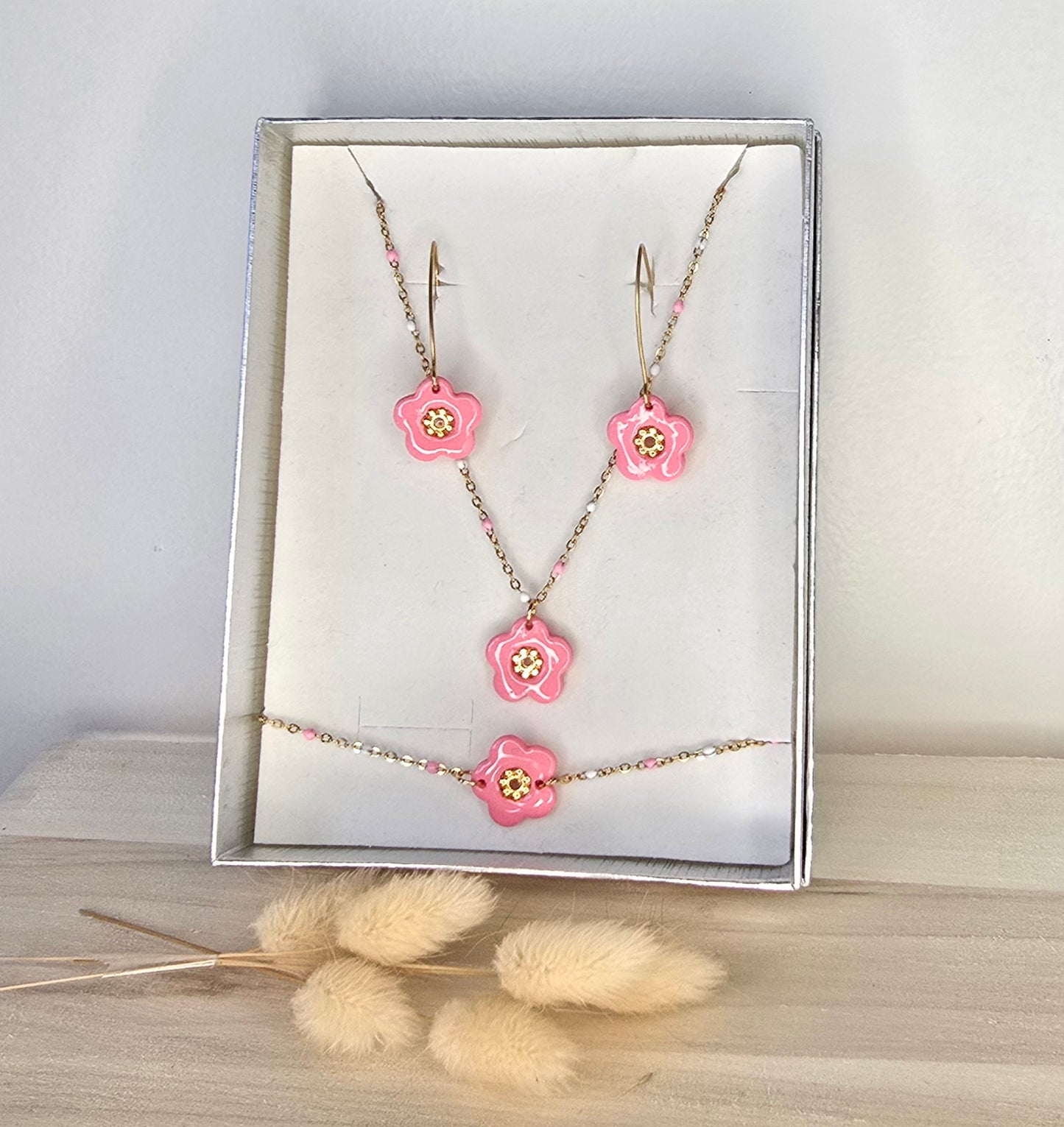 Parure fleur en acier inoxydable