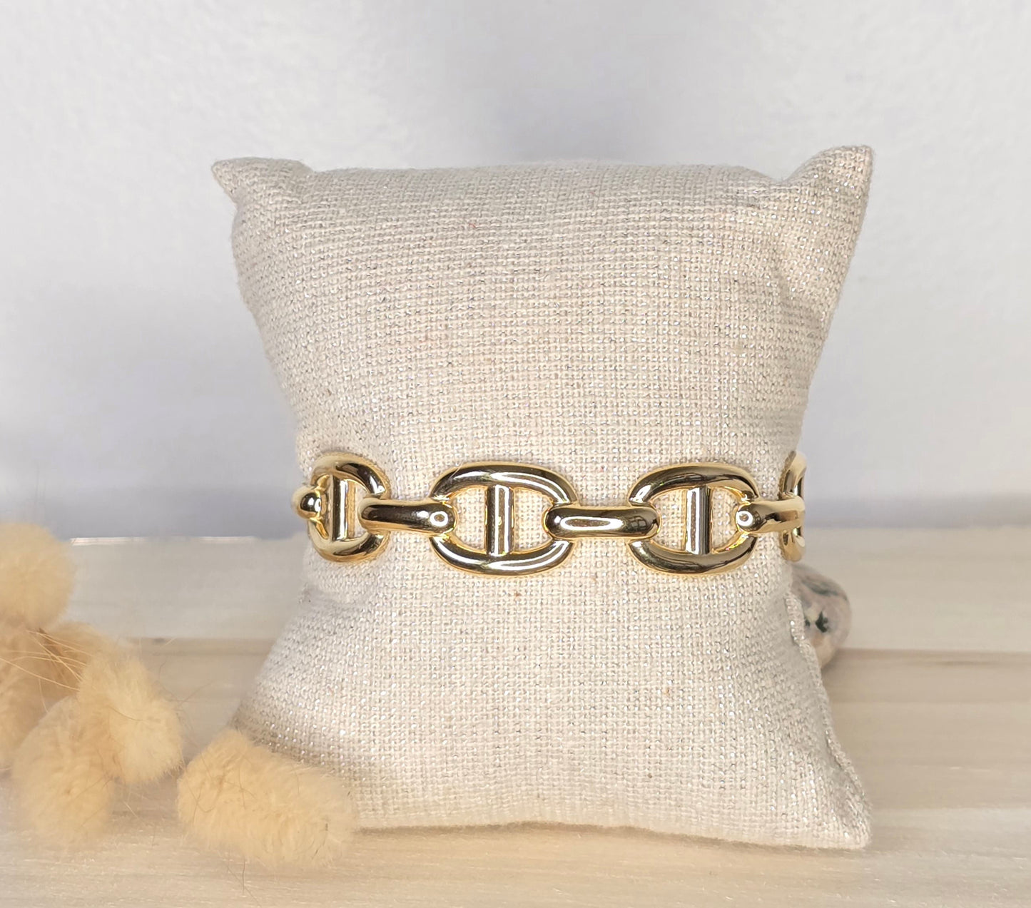Bracelet jonc maille marine acier inoxydable doré ajustable - vue 3 - Créa Gégé