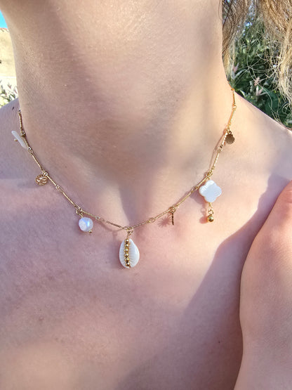 Parure  collier bracelet coquillage blanc - Acier inoxydable estival