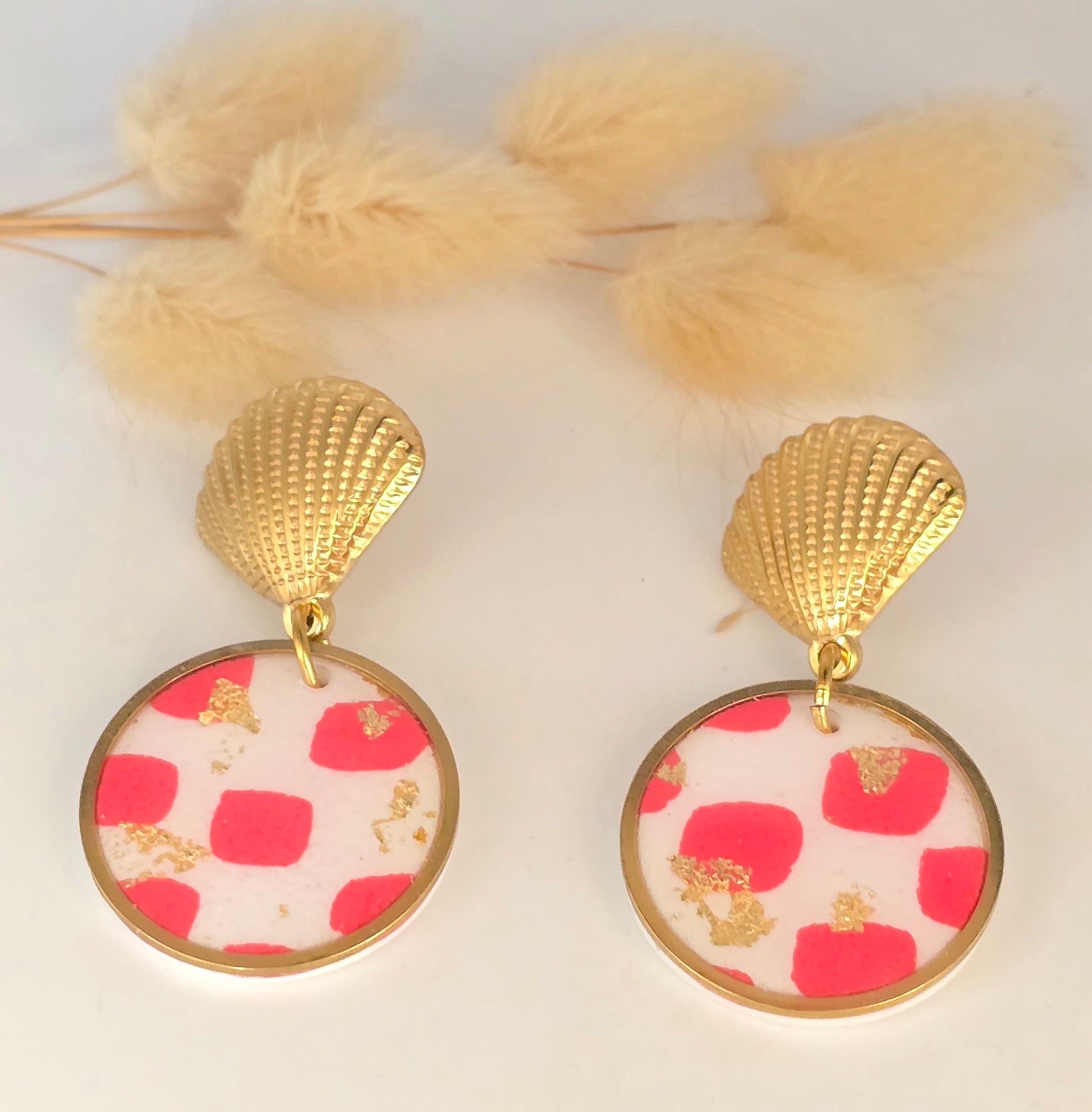 Boucles d’oreilles acier inoxydable attaches coquillage motif géométrique - vue 2 - Créa Gégé