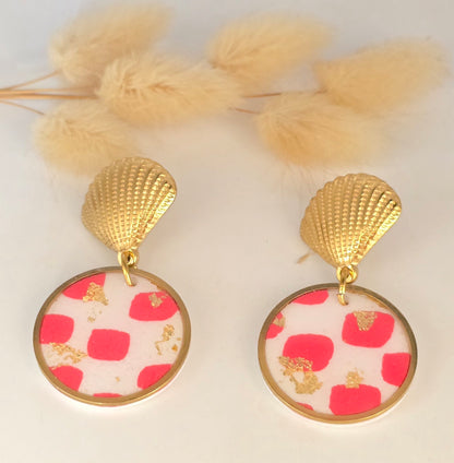 Boucles d’oreilles acier inoxydable attaches coquillage motif géométrique - vue 2 - Créa Gégé