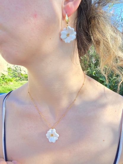 Parure fleurs nacré blanc - Acier inoxydable