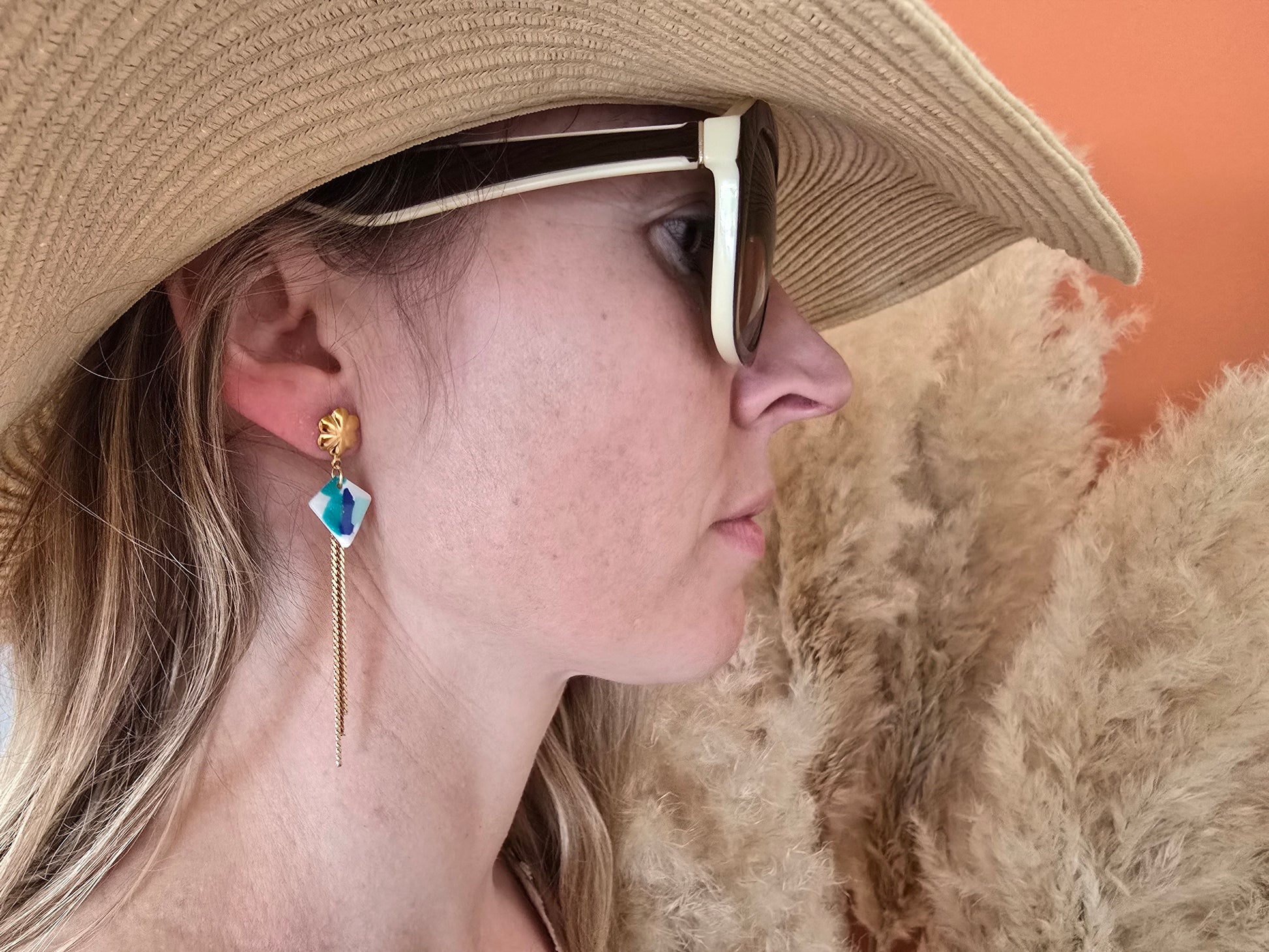 Boucles d’oreilles pampilles dorées aux couleurs de l’océan - Créa Gégé