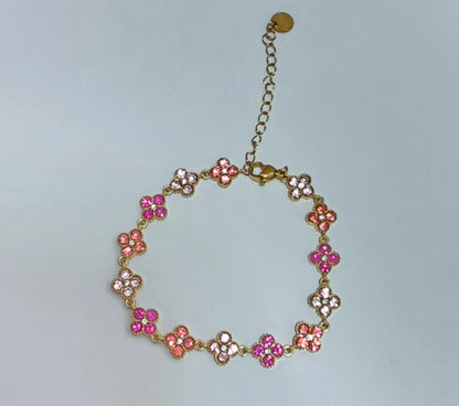 Bracelet Trèfle Rose Ajustable - Acier Inoxydable