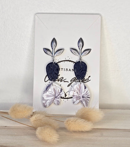 Boucles d’oreilles tropical bleu marine - Acier inoxydable