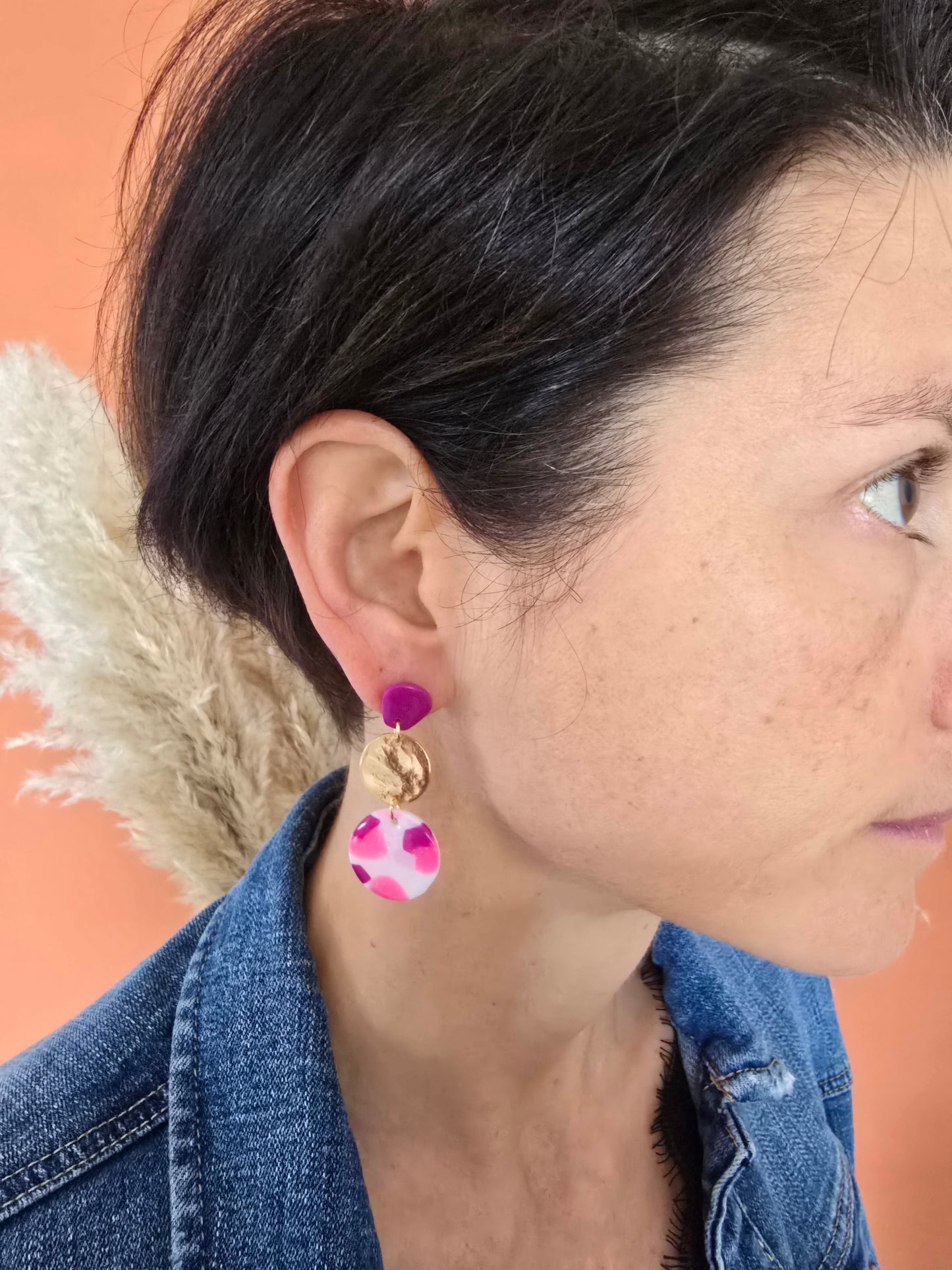 Boucles d’oreilles marbré de rose et blanc - Créa Gégé