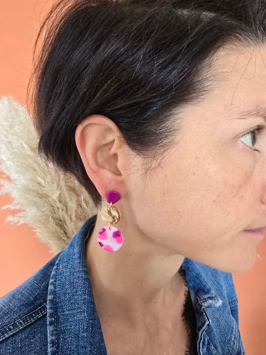 Boucles d’oreilles marbré de rose et blanc - Créa Gégé