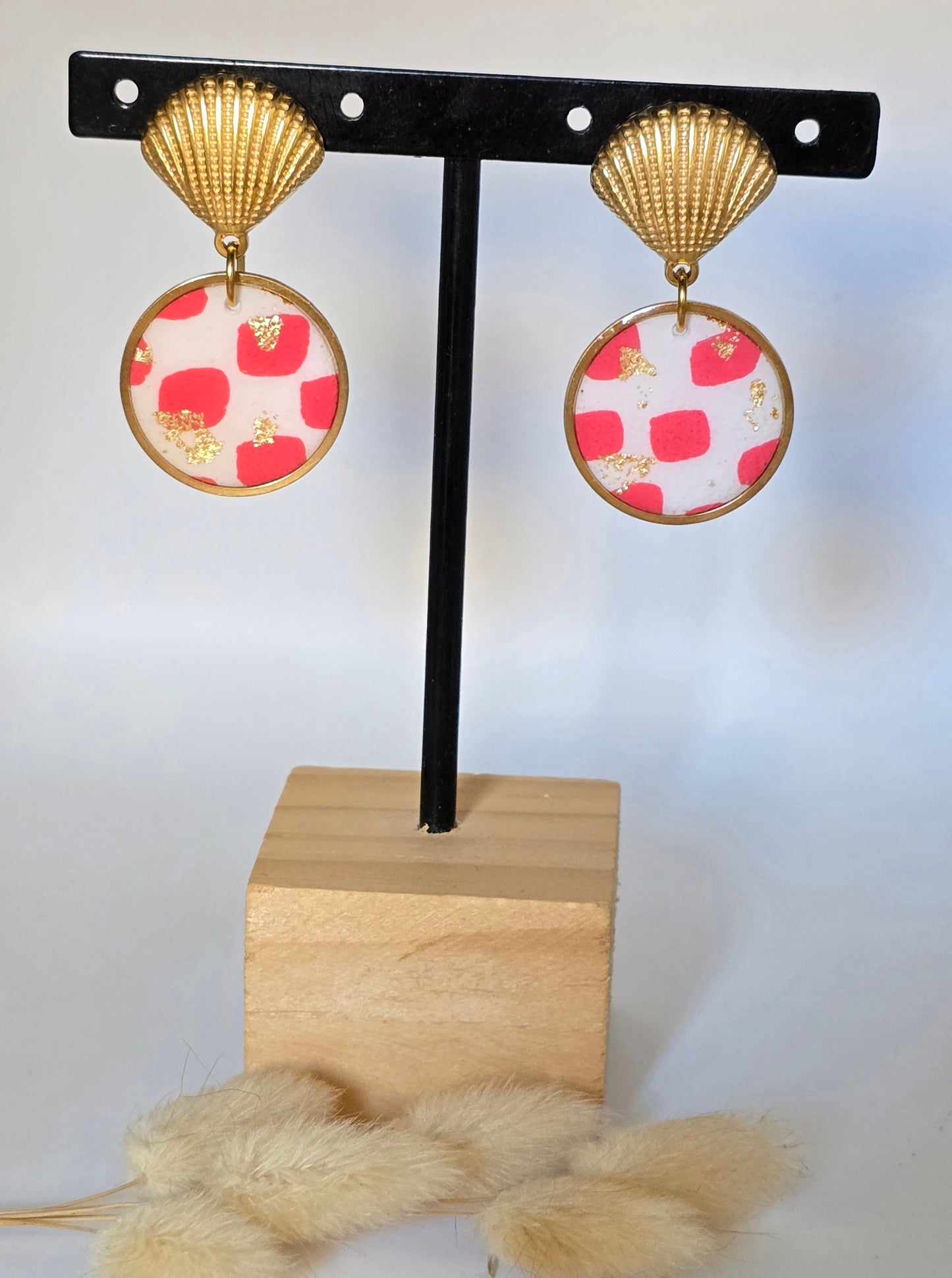Boucles d’oreilles acier inoxydable attaches coquillage motif géométrique - vue 3 - Créa Gégé