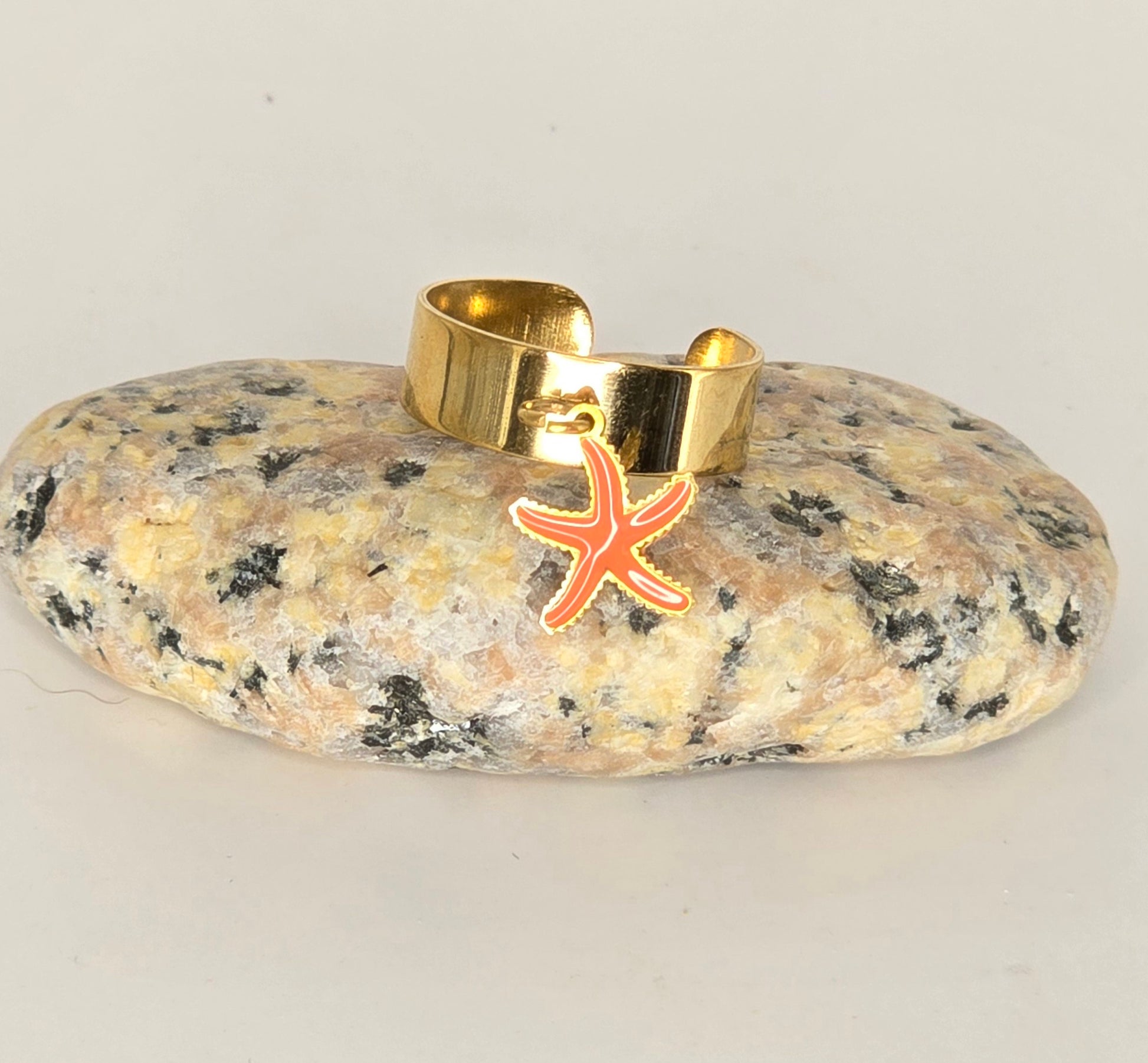 Bague Dorée étoile de mer orange-acier inoxydable ajustable - vue 2 - Créa Gégé