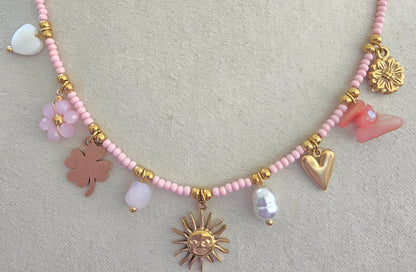 Collier charms ajustable en perle - acier inoxydable
