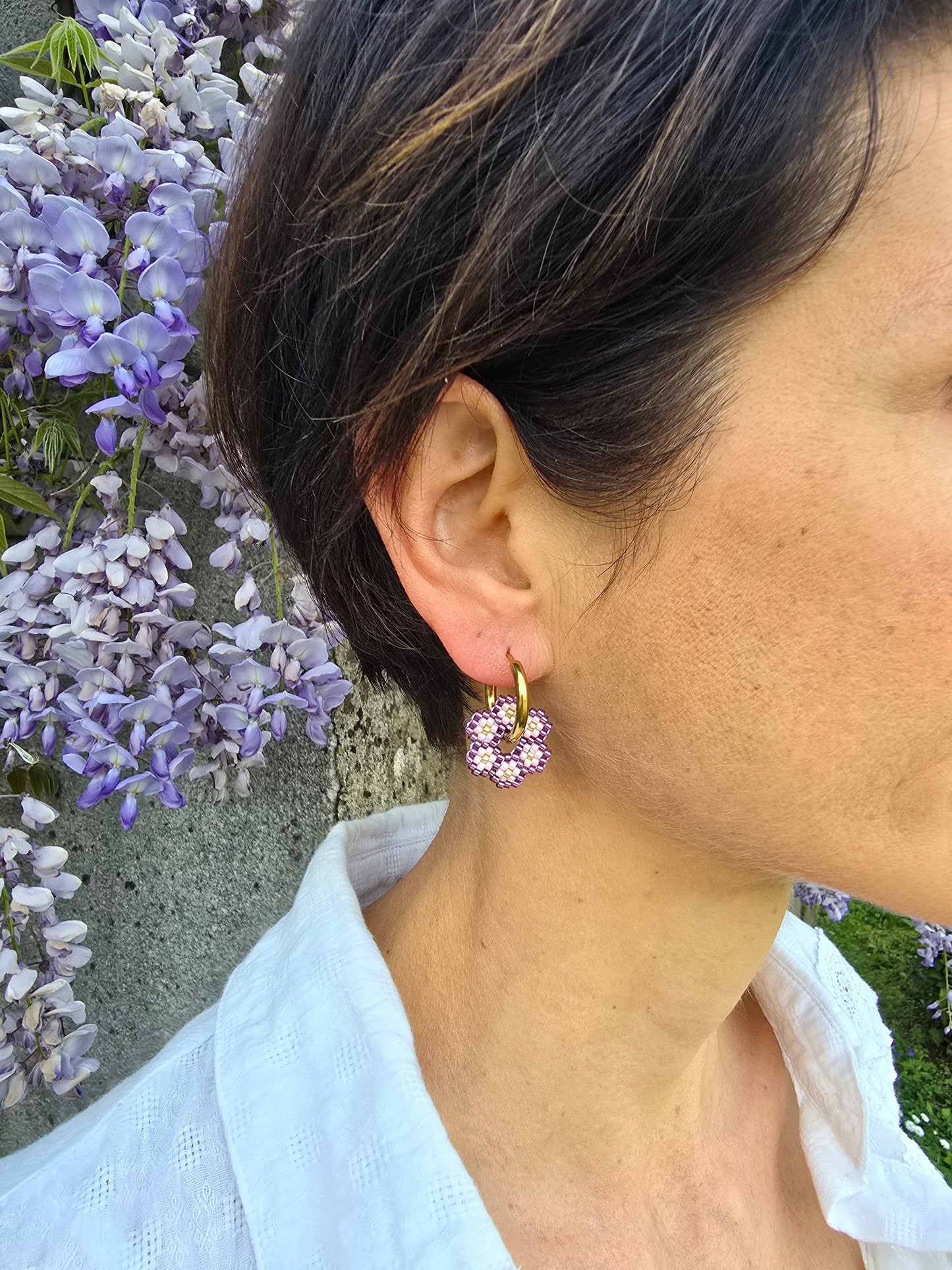 Boucles d’oreilles créoles et perles tissées à la main - Bijou artisanal bohème chic