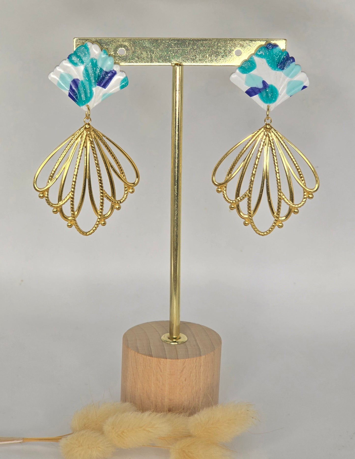 Boucles d’oreilles éventail couleurs océan - vue 2 - Créa Gégé