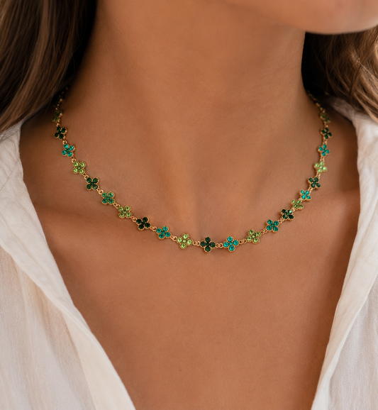 Collier Trèfle Dégradé Vert Émeraude - Acier Inoxydable