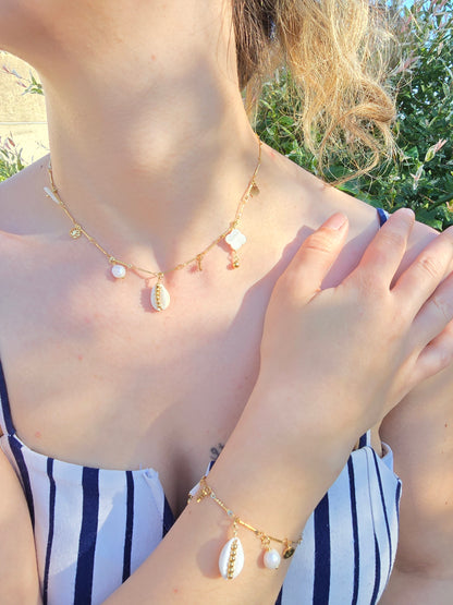 Parure  collier bracelet coquillage blanc - Acier inoxydable estival
