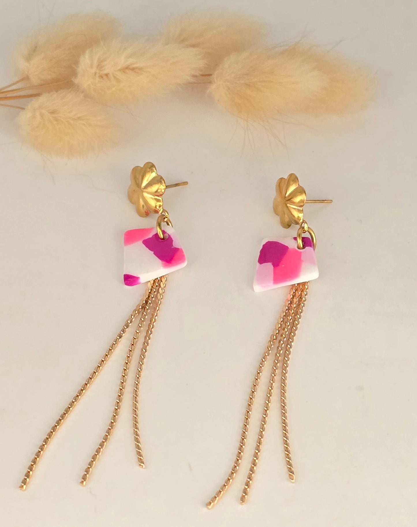 Boucles d’oreilles marbré de rose et blanc - vue 2 - Créa Gégé