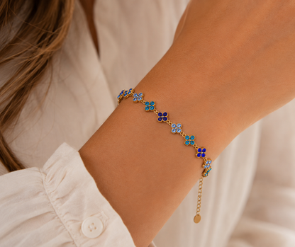 Bracelet Trèfle Dégradé Bleu Saphir - Acier Inoxydable