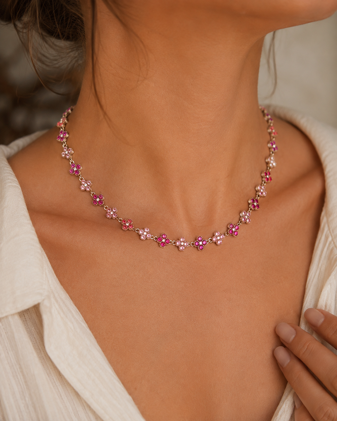 Collier Trèfle Rose - Acier Inoxydable